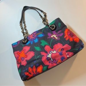 Kate Spade Floral Black Canvas Denim Satchel Purse Handbag Bag